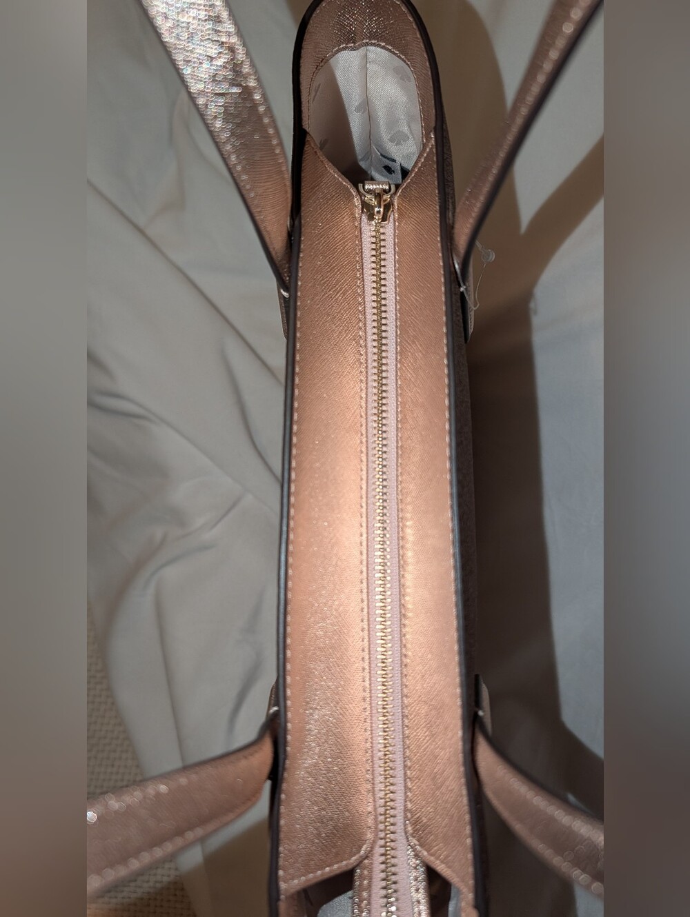 Kate Spade Rose Gold Glitter Fabric Shoulder Tote Bag EUC - Picture 5 of 13